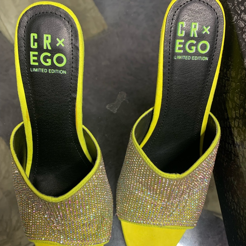 Sling back lime green sequin heels
